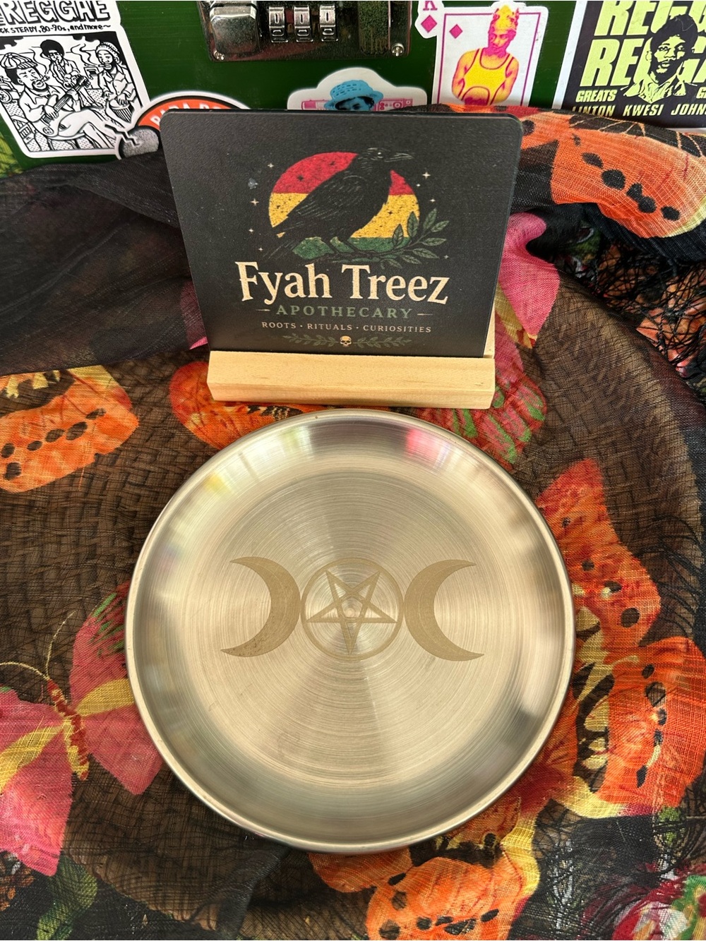 Triple Moon Pentacle Metal Altar Dish